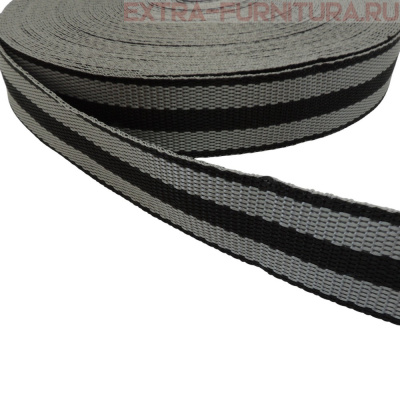 Стропа трехцветная, шир.30мм, цв. черный/серый/черный, уп.25м, пл. 17 гр/м 