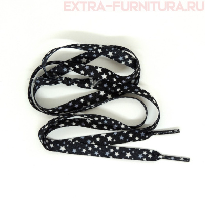 Шнурки плоские 110см, шир.10мм, цв.черный, белые/серые звездочки
