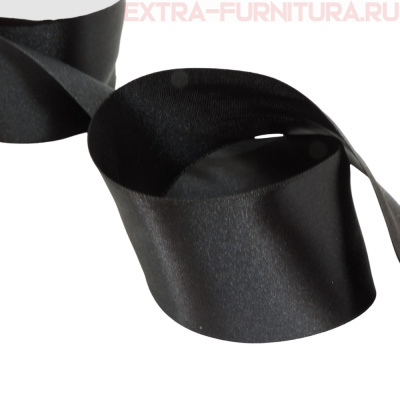  Лента атласная 50 мм  цв. черный рул. 27,42м